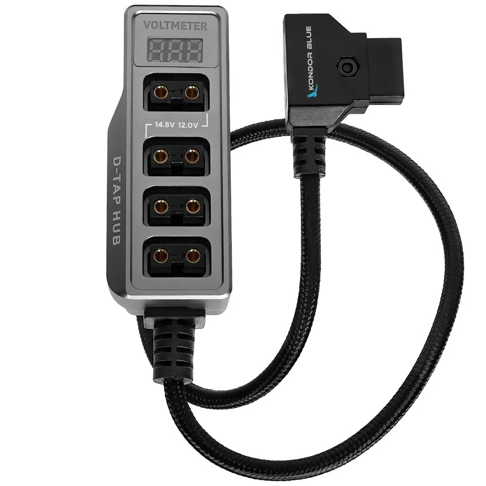 Kondor Blue 12v Metal 4-Way D-Tap Hub with Voltmeter