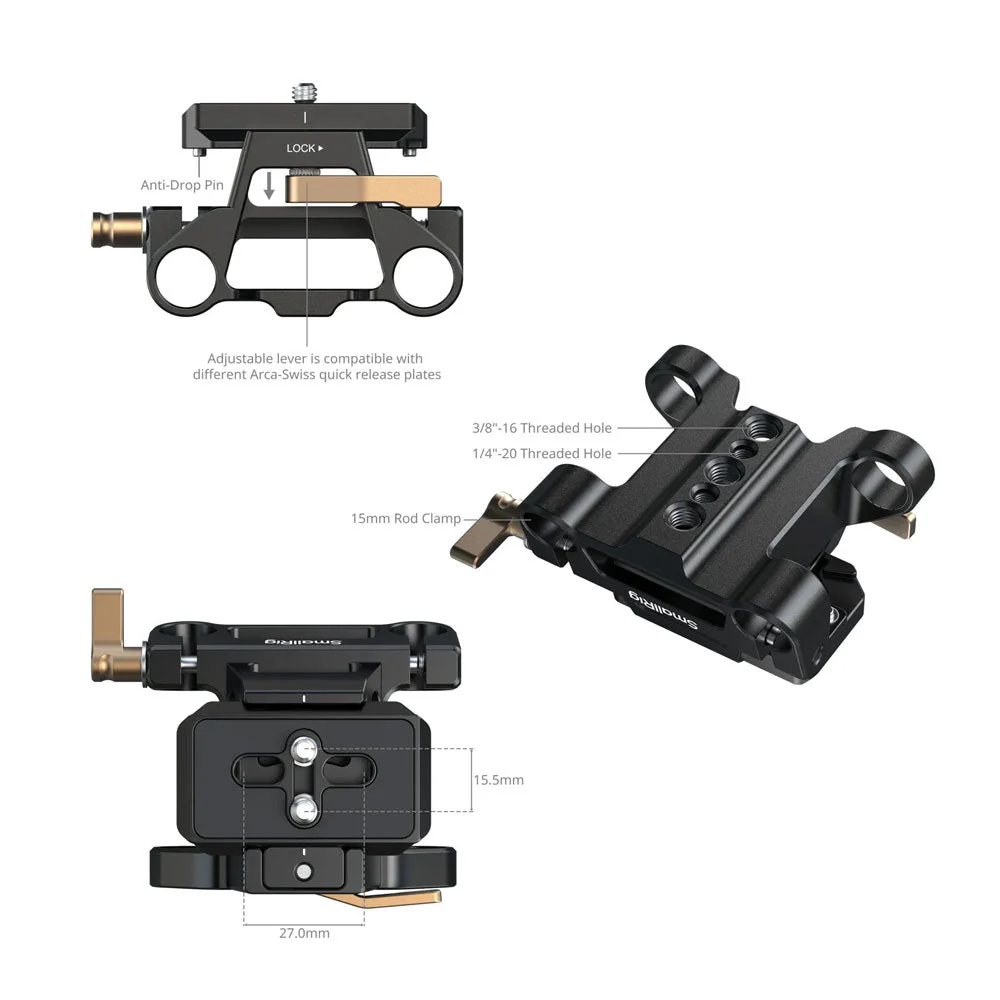 SmallRig Arca-Type Mount Plate Kit with 15mm Dual Rod Clamp - Image 3